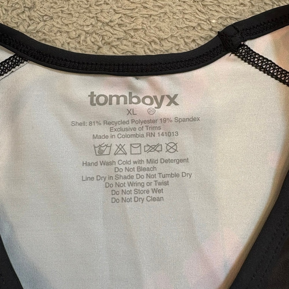 TomboyX Performance Tank L/XL Tropical Floral Athletic Muscle Top Gender Neutral - Picture 4 of 10